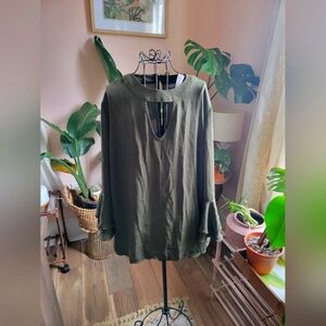 NY & Co Keyhole Blouse with Bell Sleeves